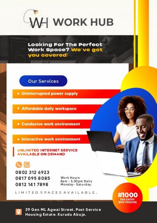 WORKHUB: Affordable Workspace with Unlimited Internet & Uninterrupted Power for Just ₦1000/Day
www.planetbridgelimited.com